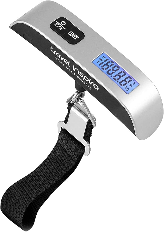Pocket-sized handheld digital luggage scale with strap and LCD weight display